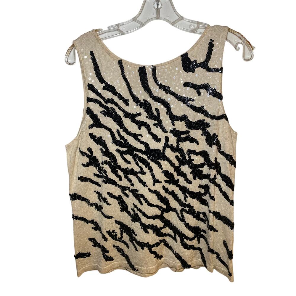 LR560 Vintage Liz Claiborne M Beige Black Sequin Animal Print Sleeveless Top - Picture 3 of 8